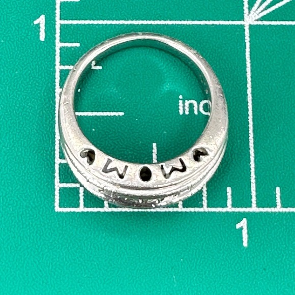 Diamond Ring Double Cluster Sterling Silver Statement "Mom" Carved Open Heart 7 - Picture 10 of 12